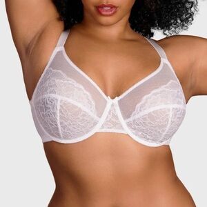 BOGO Cardi B Recommends)Enchante Lace Unlined Underwire Bra White  Bra 42DD